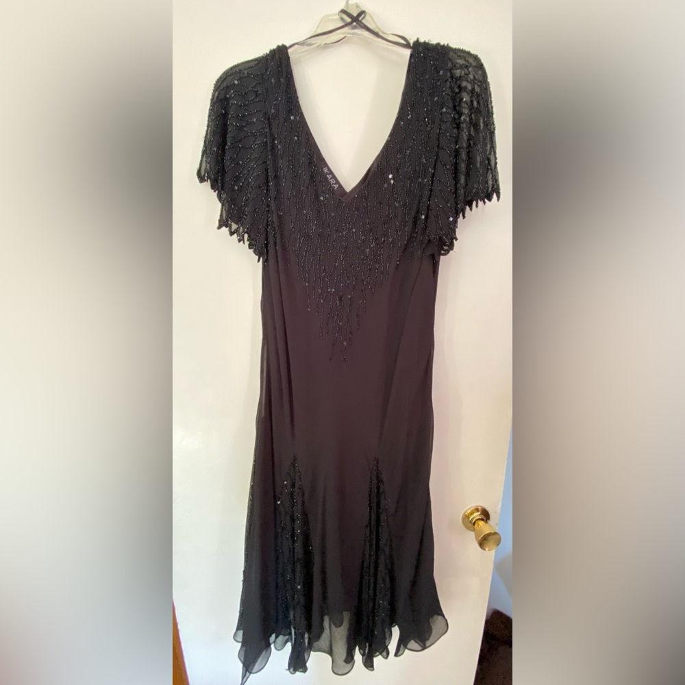 JKara black with black beads cocktail dress